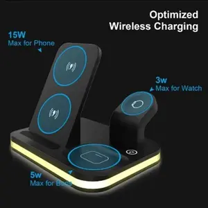 3-in-1 Fast Wireless Charging Station for iPhone 12/13/14 Series Apple Watch AirPods 15W Power Night Stand Mode Black Optimized Charging