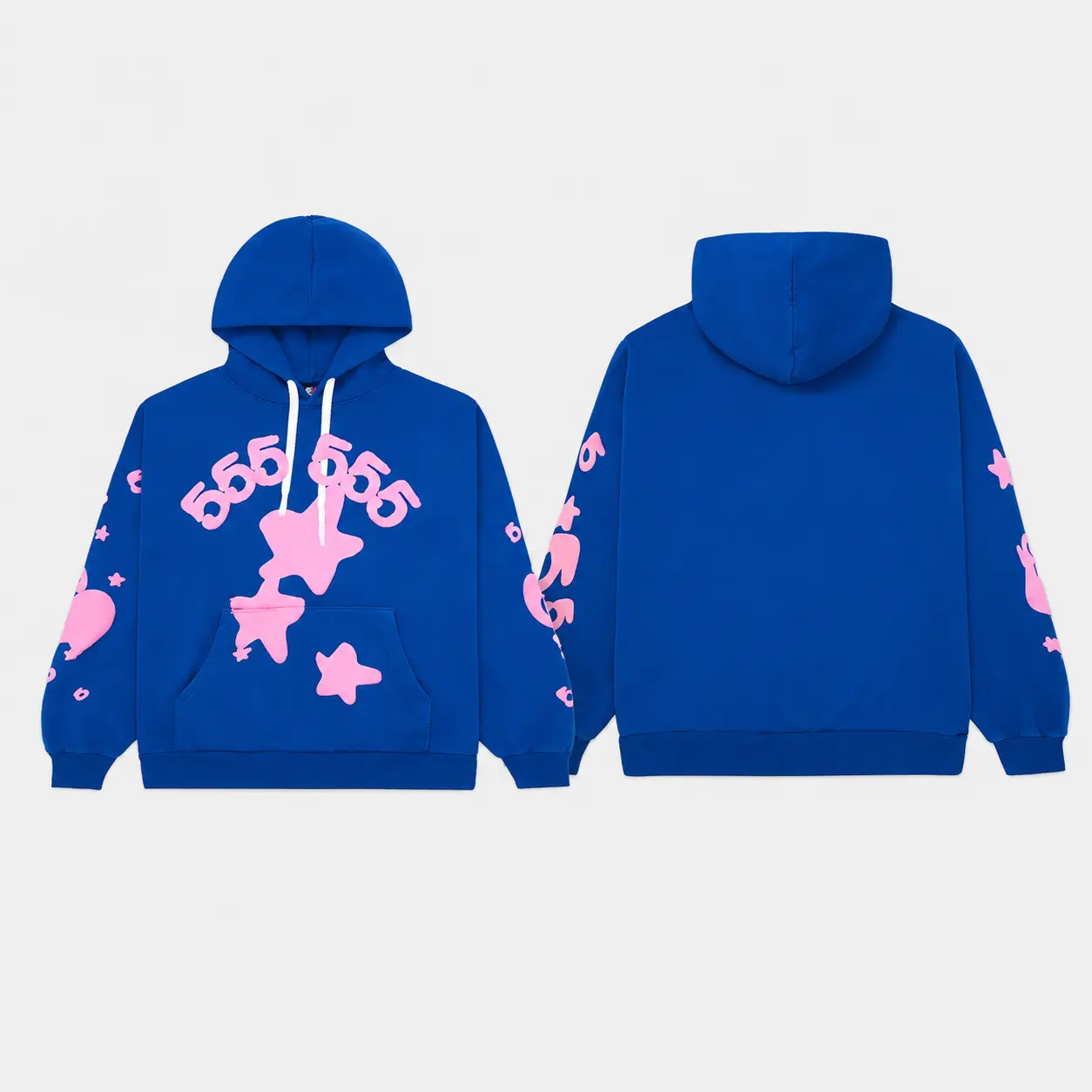 Sp5der Beluga Star Graphic Pullover Hoodie, Men's Streetwear Sweatshirt with Sleeve Artwork