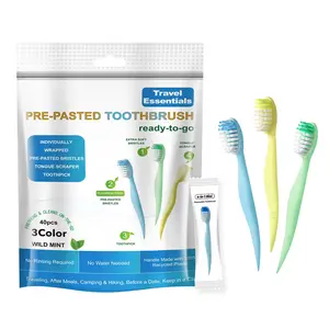 Ready-to-Go Pre-Pasted Mini Travel Toothbrush, Fluoride-Free, No Rinsing Needed, Individually Wrapped Portable Disposable Toothbrush, 40 Count