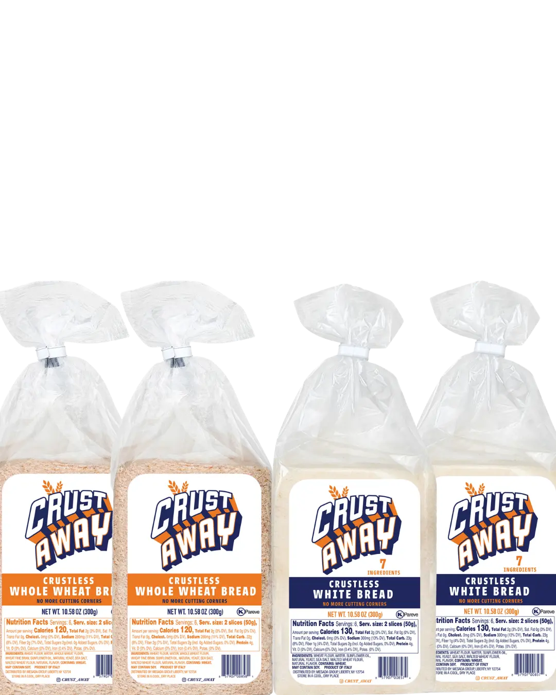 Crustless Bread 4 pack (Whole Wheat and White)