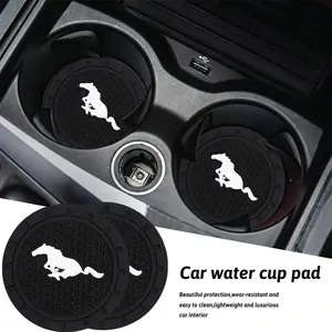2Pcs Silicone Car Coaster Mat Water Cup Cushion Auto Anti Slip Pad Interior Decoration Accessories For Mustang Focus Ranger Explorer Fiesta Expedition Mondeo Escape Fusion Kuga Figo EDGE KA S-MAX Galaxy Bronco Ecosport Maverick Escape PUMA Tourneo F150