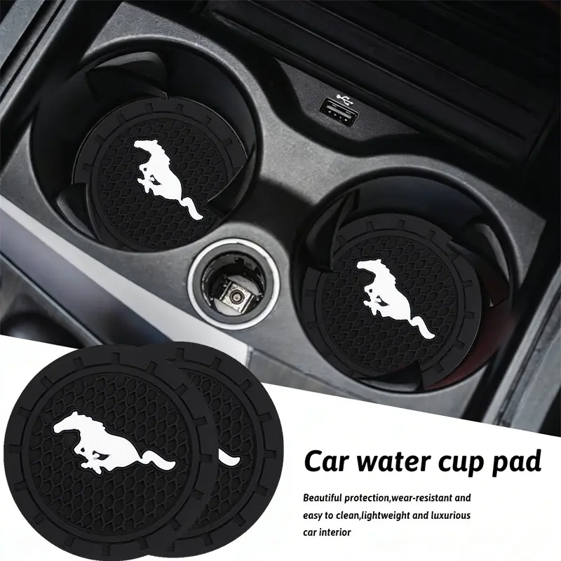 2Pcs Silicone Car Coaster Mat Auto Anti Slip Pad Interior Decoration Accessories, Universal car interior, For Mustang Focus Ranger Explorer Fiesta Expedition Mondeo Escape Fusion Kuga F150, Car Auto Accessory, SUV Accessories