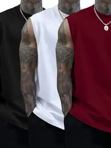 Men's Three-Piece Casual Sleeveless Vest Set, Soft Comfortable Pure Color Vests for Summer, Vacation, Friend Gatherings, Daily Wear