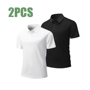Men's Solid Color Polo Shirt 2-Pack Short Sleeve Business Casual Slim Fit Breathable Top Shortsleeve Stylish Fabric Menswear Plain