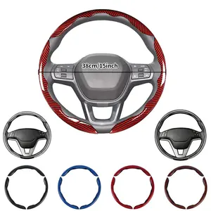 3-Piece Glossy Carbon Fiber Steering Wheel Cover, 15 in Universal Anti-Slip Car Steering Protector Flat Bottom special gift premium