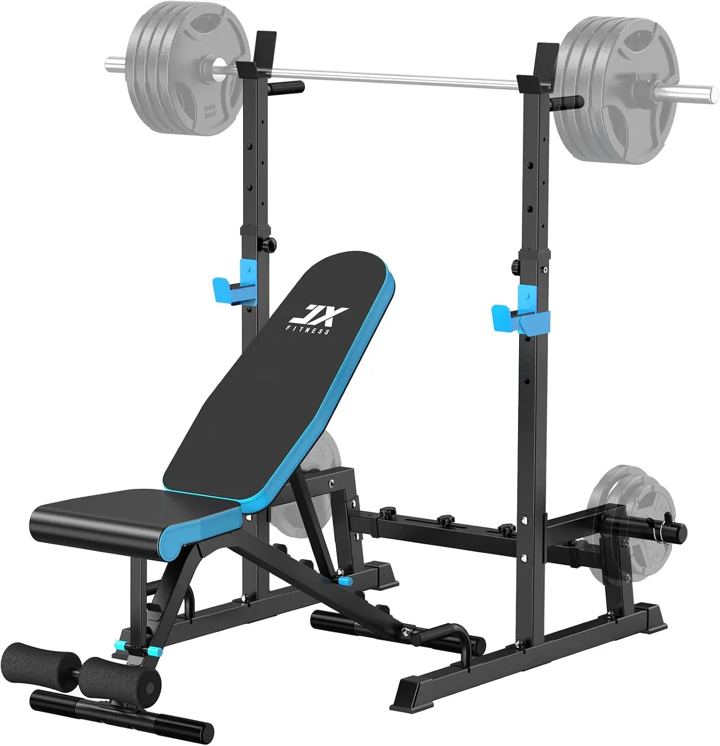 JX FITNESS Adjustable Weight Bench with Squat Rack & Barbell Stand - 2-Piece Bench Press Set, Adjustable Fitness Tool, Leg Developer for Home Gym Full-Body Training to Boost Muscle Strength