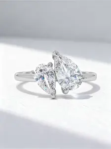 Women's Toi et Moi Pear Cut Engagement Ring, Gold/Silver Plated Dual-Stone Band, Sparkling Promise Jewelry for Anniversary & Everyday Wear