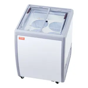 【Summervibes】VEVOR Commercial Ice Cream Display Case, 5.6 Cu.ft Chest Freezer, Mobile Glass Top Deep Freezer, Restaurant Gelato Dipping Cabinet, 2 Sliding Glass Doors, Locking Casters, White