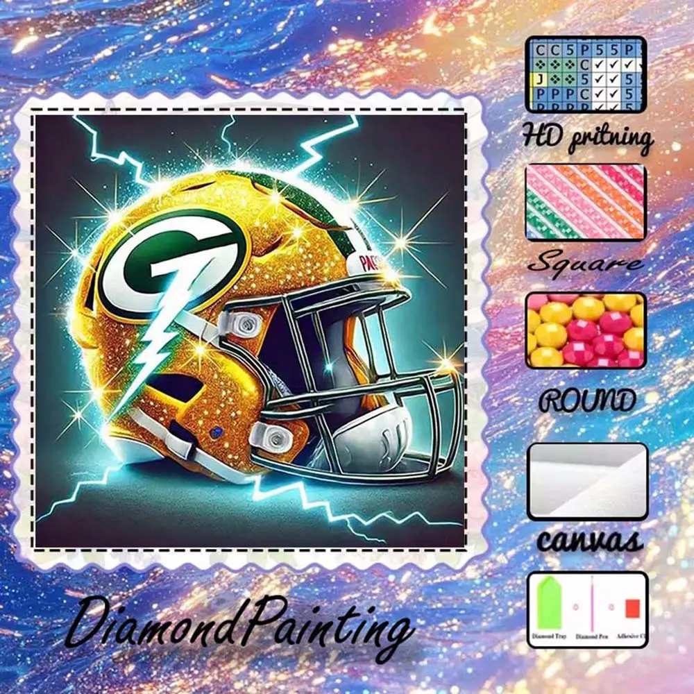 DIY 5D Flocking Diamond Painting Kit, AB Drills, Fairy Dust Drills, Crystal Drills, American Football, Helmet, Lightning, Diamond Embroidery, Special Craft Art Kit, Wall Decoration, Gift for Family, Loved Ones, Friends
