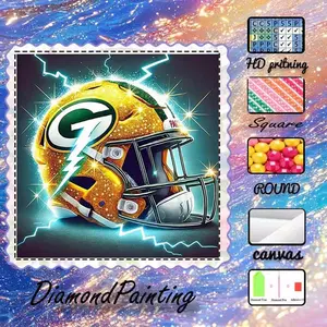 DIY 5D Flocking Diamond Painting Kit, AB Drills, Fairy Dust Drills, Crystal Drills, American Football, Helmet, Lightning, Diamond Embroidery, Special Craft Art Kit, Wall Decoration, Gift for Family, Loved Ones, Friends