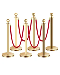 VEVOR Stanchions and Velvet Ropes 6Pcs,  , Hollow Base with Stainless Steel Post, 4 Red Velvet Ropes and Posts, Crowd Control Barriers Gold Stanchions, Red Carpet Runner Poles for Party Supplies