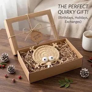 Hand Crochet Ice Age Squirrel Ornament, Aesthetic Desktop Decor Coaster