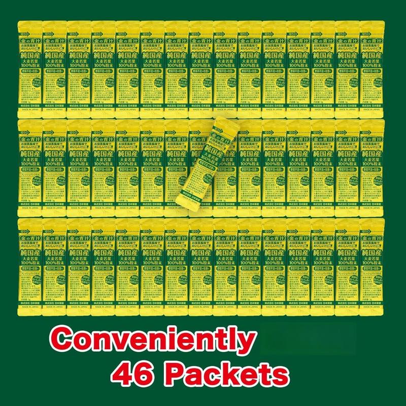 Kin no Aojiru - 100% Young Barley Grass Juice Powder with Rich Dietary Fiber, Ready-to-Use Packets × 46pcs, Vegan, Non-GMO, Gluten Free