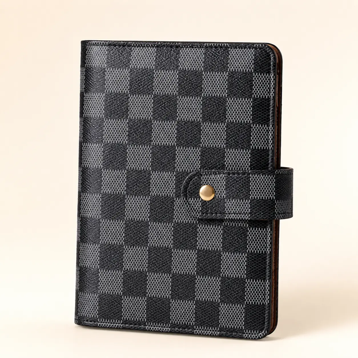 Women's A6 Black-Brown Retro Plaid 6-Ring Hardcover PU Leather Loose Leaf Binder - 1-inch Rings/1in Snap Closure Refillable Organizer, Organization Storage Portfolio with Card Pockets, Large Document Pocket for Home Office, Black-Brown Plaid
