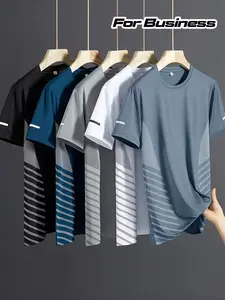 5-pack men’s short-sleeve tops in multiple colors, business style for everyday casual wear; high elasticity for sports/fitness, quick-drying and breathable, suitable for running, basketball, and workouts.