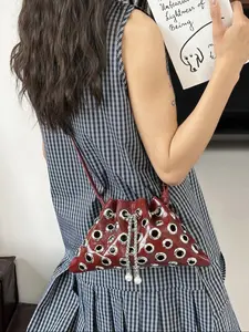 Trendy Hollow Out Drawstring Bucket Bag, Fashionable Bucket Bag, Bucket Purse, Versatile Shoulder & Crossbody Handbag for Women, Perfect for Shopping, Commuting, Parties