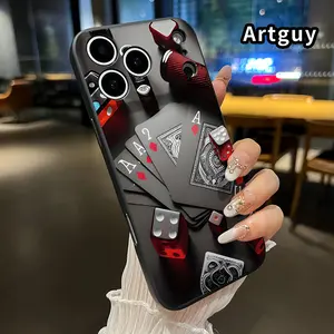 Straight Edge Phone Case for iPhone 17 15 Plus 16 Pro Max 14 13 12 11 Air XR XS Luxury Game Night Pattern Full Body Protection Shockproof Soft Silicone Cover