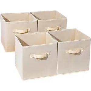 Basics Fabric Clothing Storage Bins - 10.6" x 10.6" x 11" - Collapsible Storage Cubes Organizer with Handles, Linen Foldable Storage Baskets Cloth Box Containers, Closet Organizers