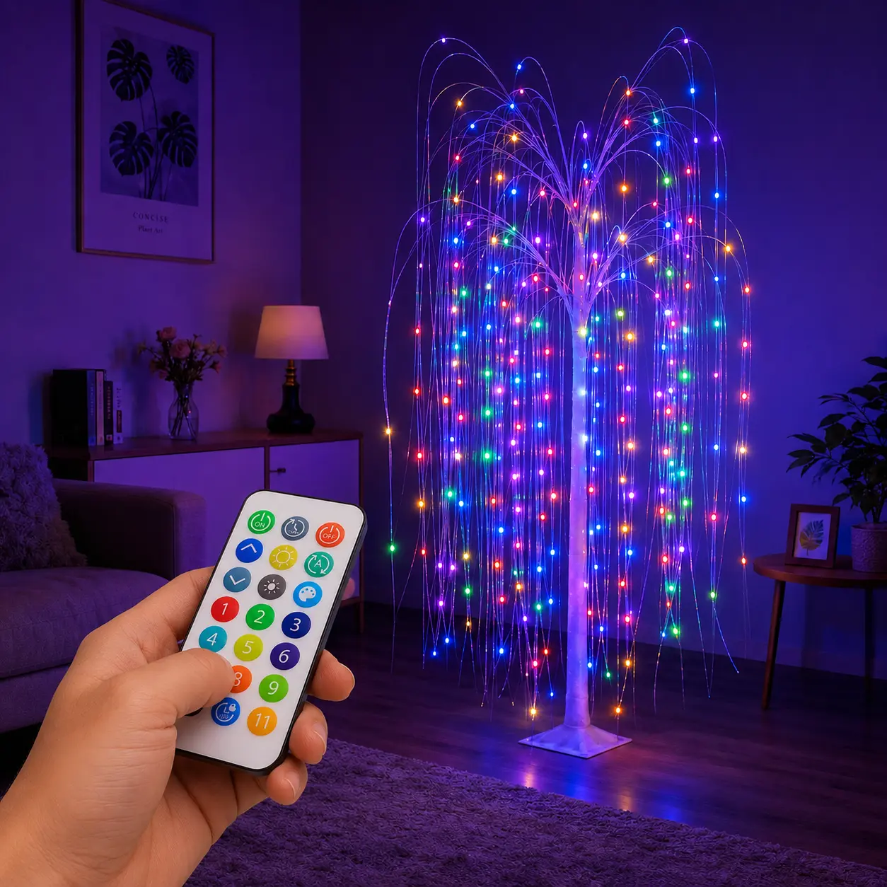 70.86-inch Tall LED Artificial Willow Tree Light with 12-Color RGB LED Strip and Remote Control; Fiber-optic Willow Branch Design; Ideal for Bedrooms, Home Decor, Gardens, Parties, and Holiday Celebrations