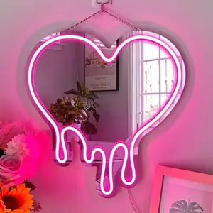 Dripping Heart Neon Sign Pink LED Wall Light for Bedroom Bar Salon or Restaurant Decor USB Powered Hanging Neon Light Aesthetic Heart Wall Art for Romantic Room or Gift for Women and Couples