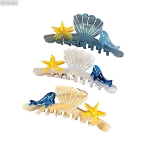 Ocean-Inspired Hair Claw Clip Set – Y2K Coastal Beach Aesthetic Dolphin Starfish Shark Hair Claw Clips, Cute Strong Hold Non-Slip Hair Accessories for Thick/Thin Hair, Daily Wear, Beach, Travel, Party, Summer Style