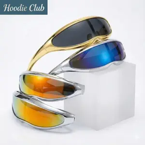 New Upgraded Unisex Y2K Futuristic Sunglasses Cyberpunk Metallic Wrap Visor UV Protection Space Age Shades Trendy 2026 Rave Festival Streetwear Outdoor Party Fashion Eyewear