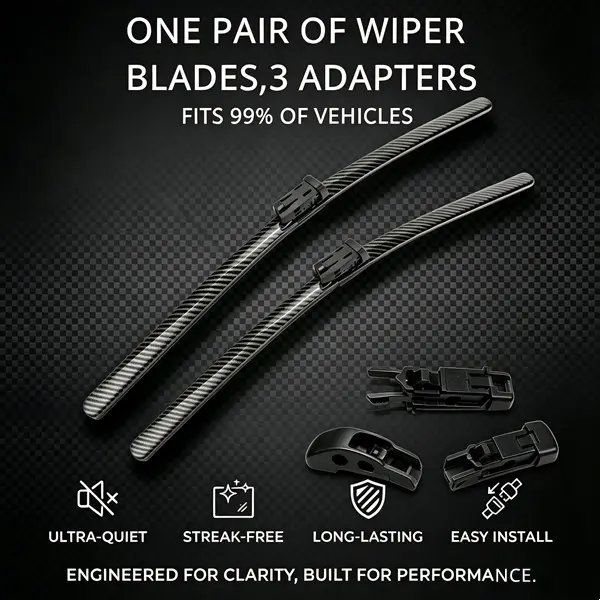Premium Carbon Fiber Beam Windshield Wiper Blades (Set of 2) - Universal Automotive All-Weather Silent Streak-Free Parts, High-Flex Rubber, Multi-Adapters, Easy Install for Cars/SUVs/Trucks, Fits 99% of Vehicles