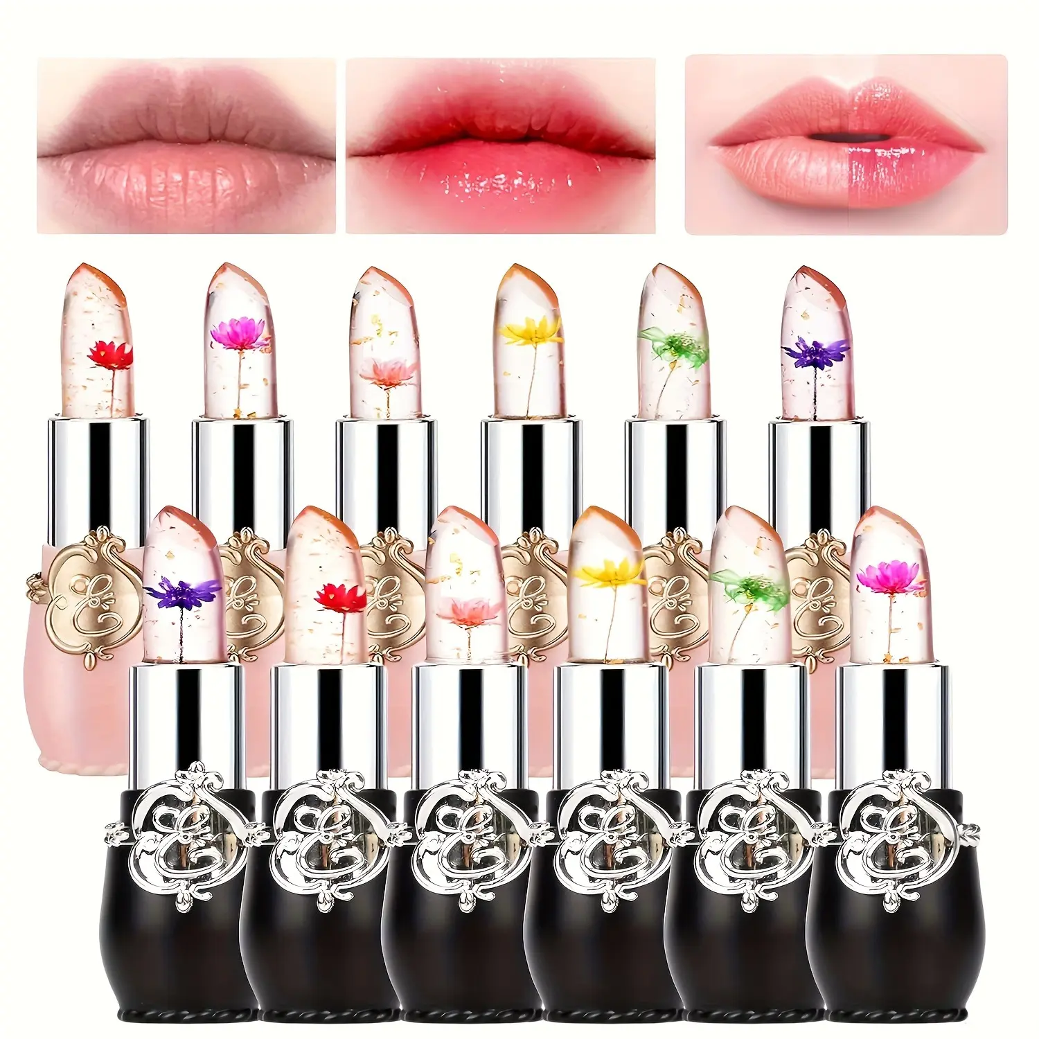 Color Changing Flower Jelly Lipstick Set, 6-Piece Hydrating Lip Moisturizer, Glossy Lip Care Treatment for All Skin Types, Gift for Women, Cosmetic, Crystal, Makeup Products