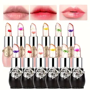 6/12-Piece Crystal Flower Jelly Lipstick Set, Natural Ingredient Cosmetic Lip Care - Long-Lasting Hydrating Moisturizer, Glossy Color-Transforming Lipgloss, Lip Treatment for All Skin Types, Easter/Mothers Day Gift