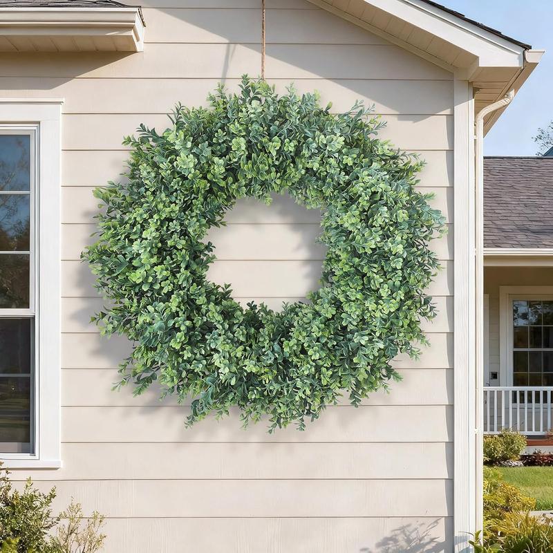 32'' Large Boxwood Wreath for Front Door, Porch, Window- Artificial Boxwood Leaves Greenery Outdoor Wreath for Home, Farmhouse Wall Decor- Spring, Summer, Fall, All Seasons (Green)