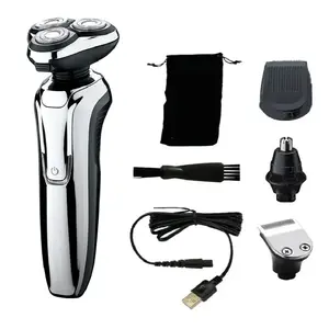 4D Rotary Electric Shaver for Men, Wet/Dry Rechargeable Beard Trimmer with Nose Hair Trimmer & Detail Trimmer, Cordless USB Charging 4-in-1 Grooming Kit for Home, Travel, Business Trip, Personal Care Appliances