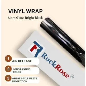 RockRose Ultra-Gloss Piano Black Vinyl Wrap - Car Wrap Film for Interior Applications - Air Release Feature Vehicle Wrap Vinyl - UV Resistance Adhesive Back Automotive Vinyl - Piano Black