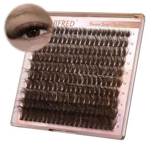 Brown Lash Clusters Fluffy Dark Brown Individual Lashes Wispy Thick Volume Lash Extension D Curl Clusters Eyelashes 80D Brown Mink Clusters Lashes (8-18mm)