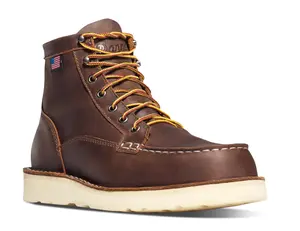 Danner Bull Run 6" Men's Leather Work Boots - Brown Full-Grain Oiled Leather, Moc Toe, Wedge Outsole, Stitchdown Construction, Made in USA