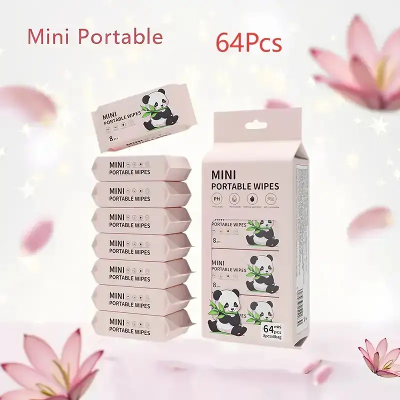 64 Mini Portable Wet Wipes, Alcohol-Free Disposable Wet Wipes, Suitable for Men and Women, Facial Cleansing Tools for Going Out or Traveling