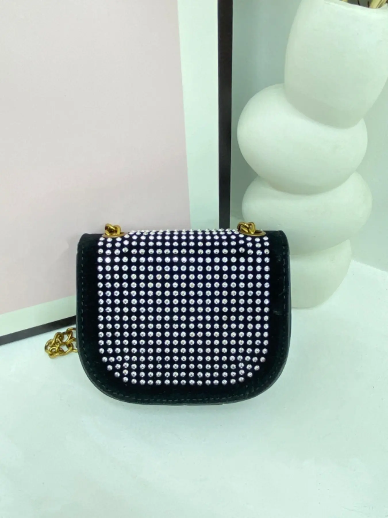 Elegant Rhinestone Crossbody Shoulder Bag, Casual Plain Design 