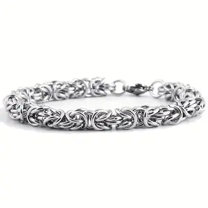 Stainless Steel 8mm Flat Byzantine Link Bracelet - Casual Style for Men and Women - Leisure Style with Leisure Material Origin