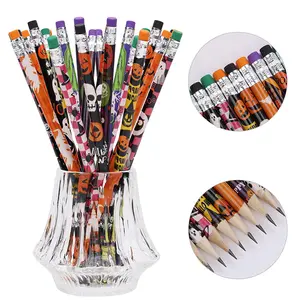 24count Cartoon Halloween Pencils Wooden Graffiti Pencils Kids Halloween Party Favors Trick or Treat Gifts Stationery Rewards