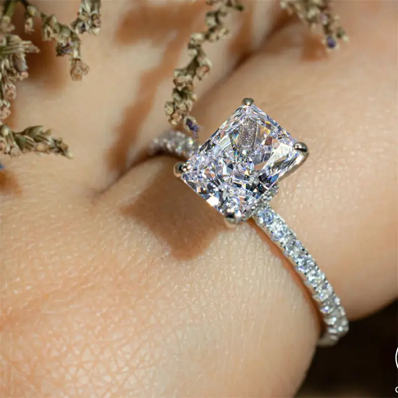 Classic Rectangle Stone Rings For Women Silver Color Geometric Square White Zircon Wedding Bands Engagement Ring Bridal Jewelry