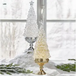 LED Lighted Swirling Glitter Tree with Star Table Accent - Silver or Gold Molded Plastic Christmas Tree with Glitter & LED Lighting