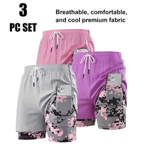 3-pack women’s 2-in-1 pocket shorts—sporty, casual, comfortable, breathable shorts suitable for yoga, gym workouts, and running; women’s bottoms for all seasons.Summervibes