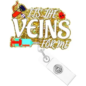 Funny Phlebotomy Badge Reel Holder Phlebotomist Nurse It's The Veins for Me  Badge Reels Retractable for   Student Badge Clip Cute Glitter  CNA RN ID Card Holder