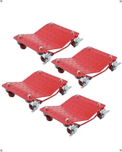 Set of 4, 6000LBS Car Wheel Dolly, Heavy Duty Vehicle Tire Dolly with 360° Rotational Wheel and Antiskid for Moving Car, Pickup Trucks, Red