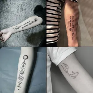 4 Large Picture Herbal Tattoo Stickers, Including English, Planet, Koi Elements and Other Styles, Lasting for 7-15 Days, Waterproof and Friction Resistant, Realistic Effect, Suitable for People Who Are Afraid of Pain and Don't Want to Tattoo