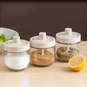 3pcs Set - Seasoning Jar, Kitchen Spice Jar, Seasoning Container, Creative MSG Jar, Salt and Pepper Jar, Pepper Container, Covered Seasoning Storage Box, Spoon Food Storage Box, Kitchen Supplies, Kitchen Gadgets, Dorn Essentials Kitchen Accessories