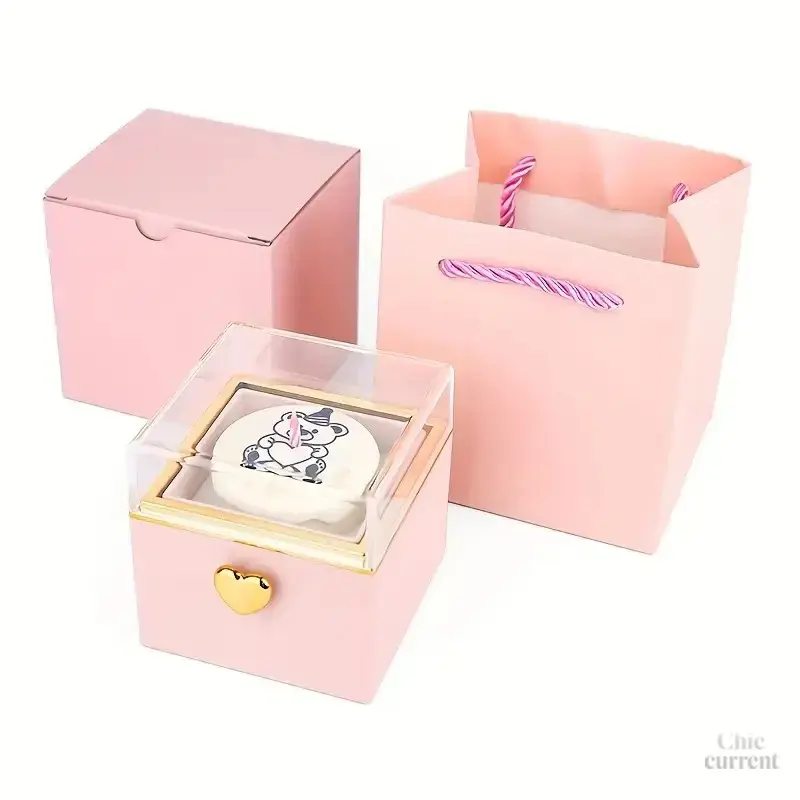 Surprise rotating jewelry box bear cake, romantic gift with candles, creative proposal, birthday, New Year, Valentine's Day gift, 100 reasons love gift