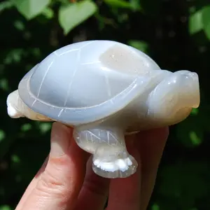 4in 296g Large Agate Geode Crystal Turtle, Hand Carved OOAK