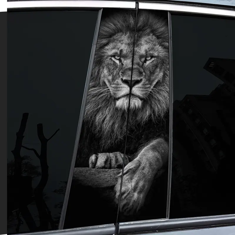 2 pieces, Side decals, car sticker, lion design pattern vinyl car sticker, B window post sticker, self-adhesive waterproof and scratch-resistant, suitable for glass, metal, plastic, ceramic, wood surfaces, car decoration, Universal car sticker
