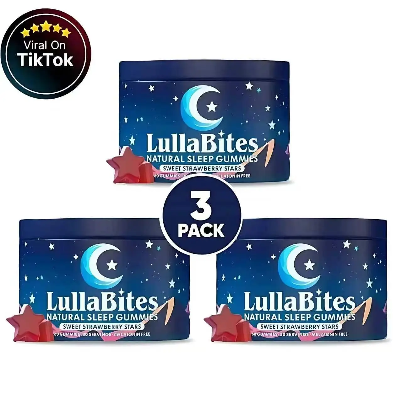 LullaBites Natural Sleep Support Gummies - Melatonin-Free Dietary Supplement, Sweet Strawberry Stars Flavor, 30 Servings for Nighttime Relaxation