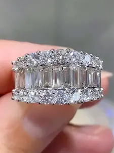 1 PC Luxury Cubic Zirconia Ring For Women For Wedding Engagement Party Jewelry Valentine's Day Gift, Artificial Zircon Ring